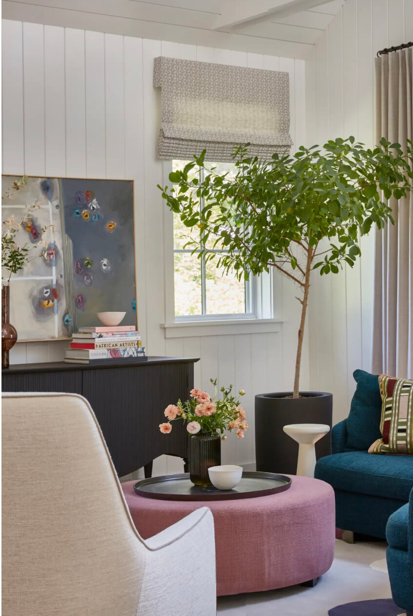 Lively living space with vibrant color accents and playful decor touches