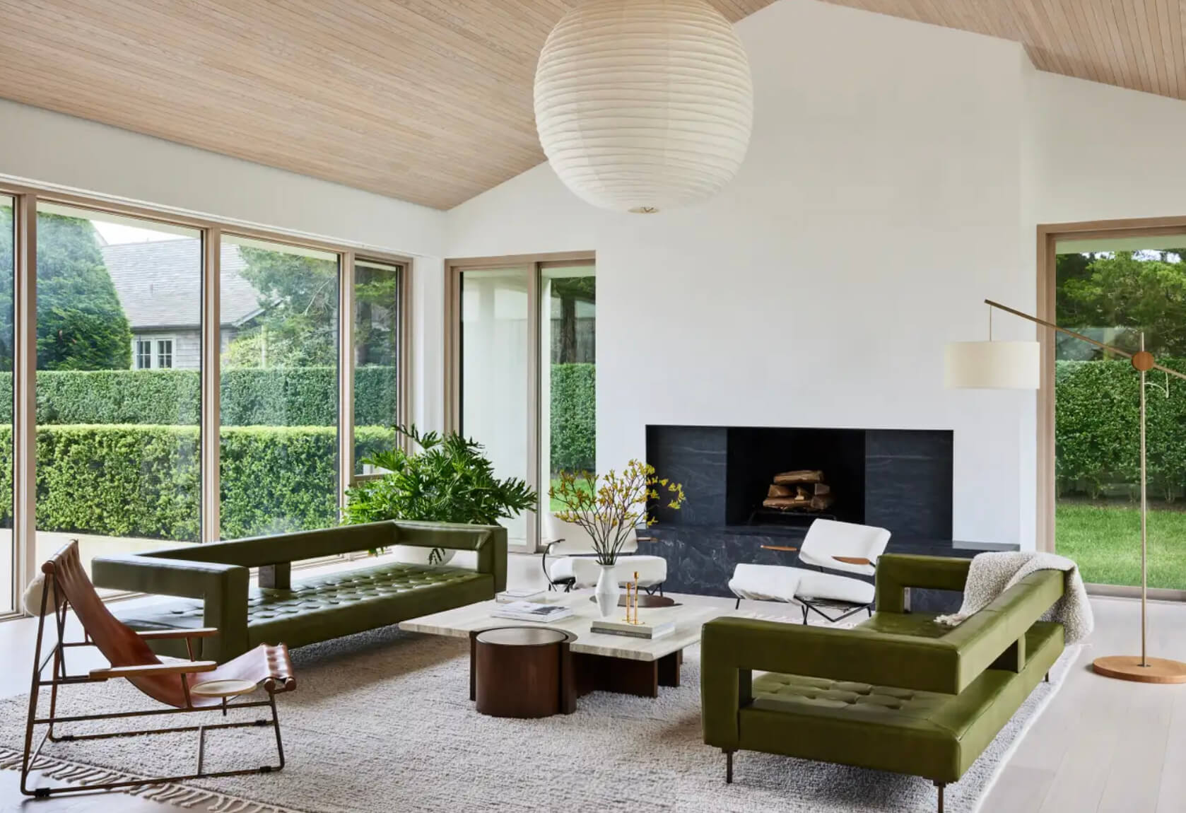Fresh and vibrant living room in summer green tones