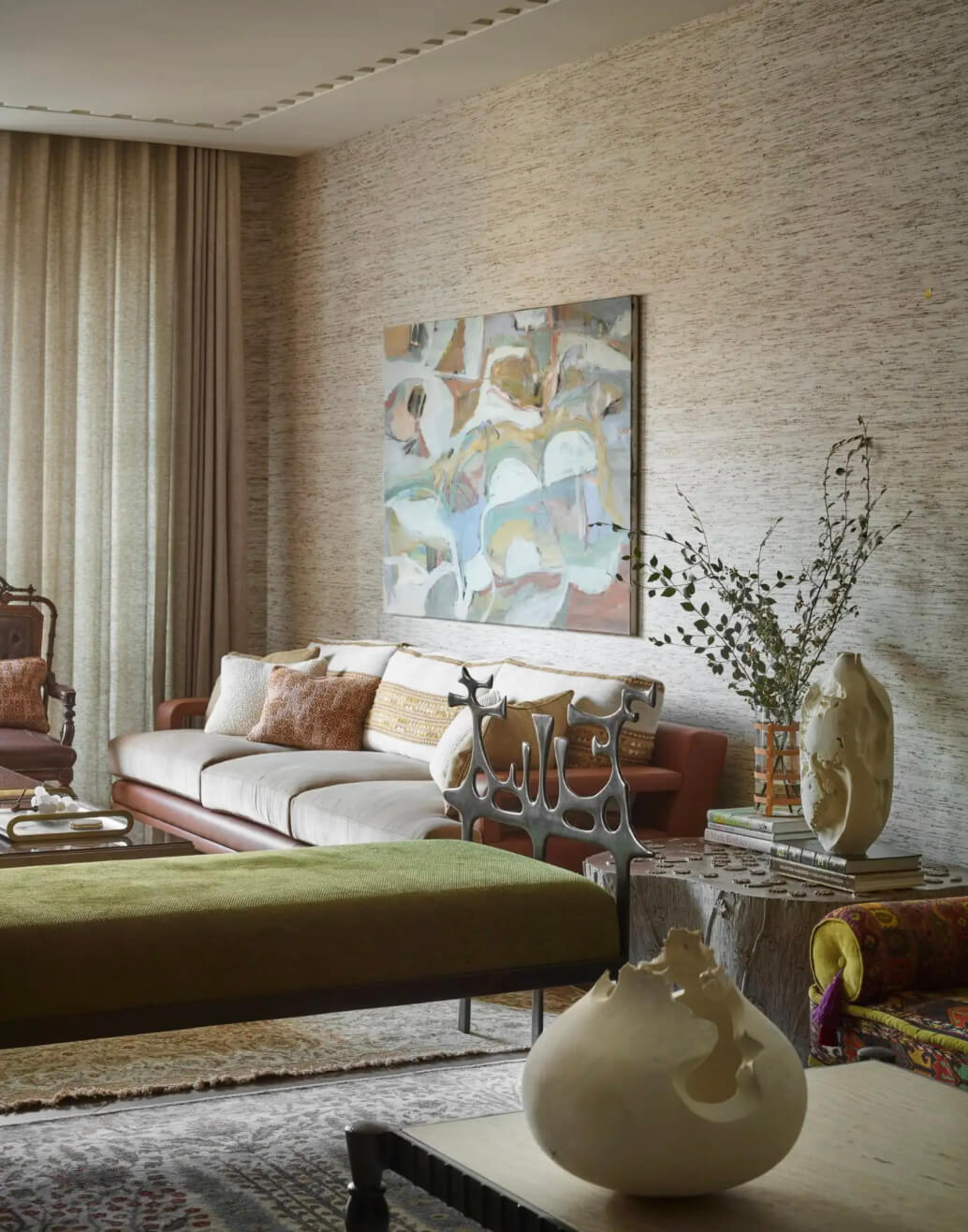 Decorative art objects on a stylish sideboard