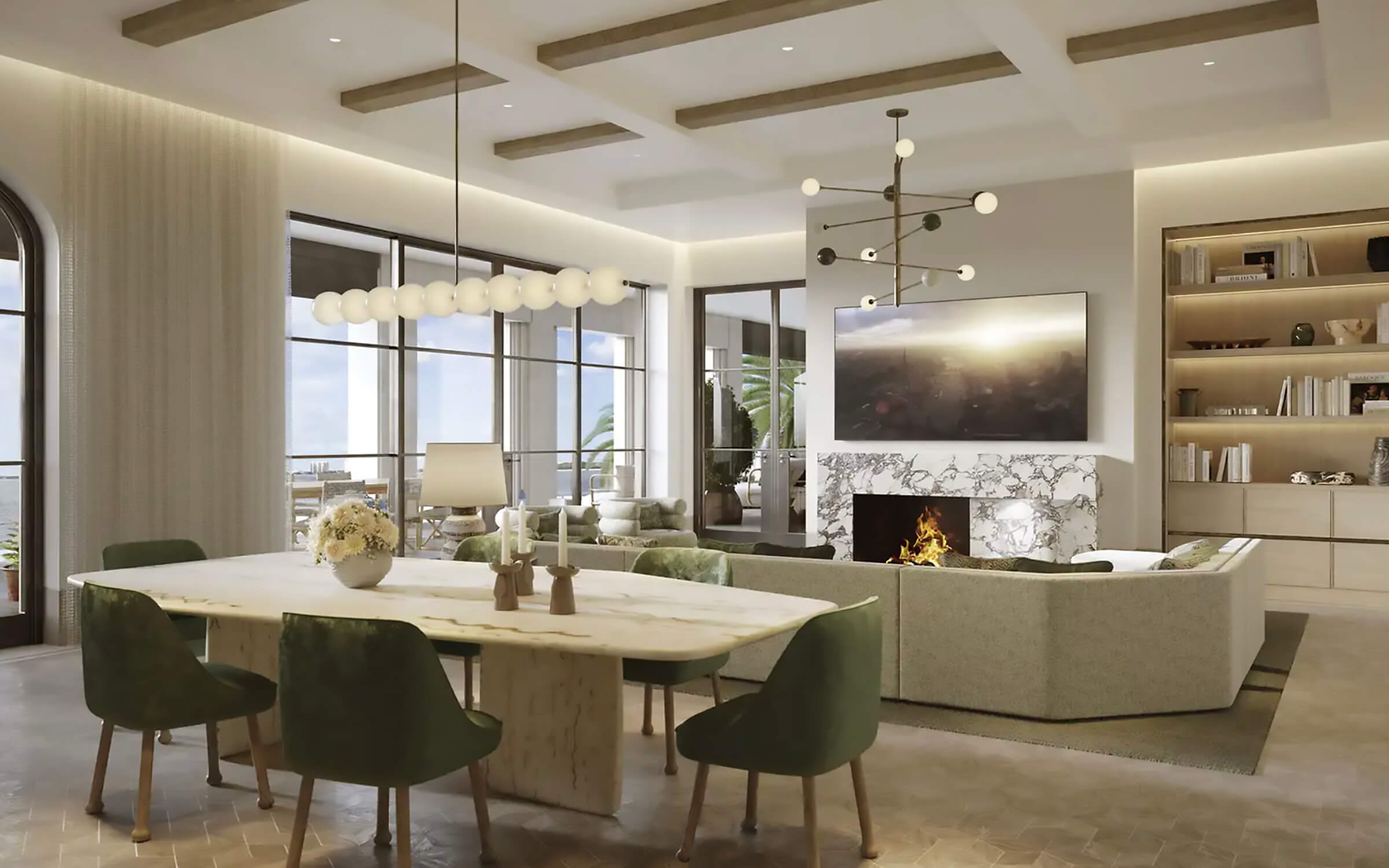 Layered lighting in a contemporary living space