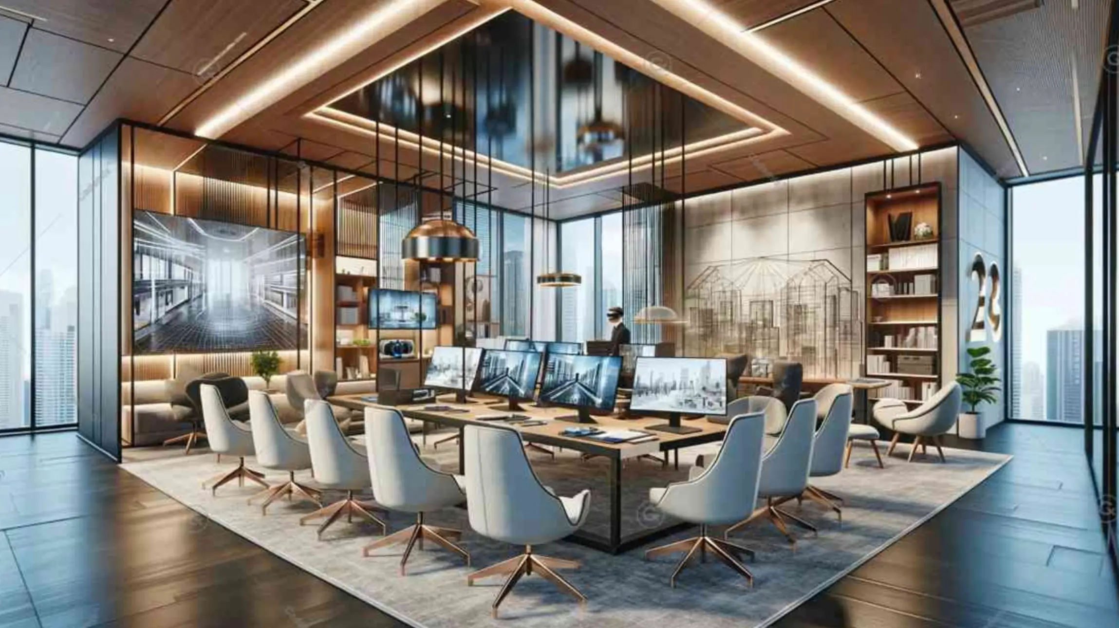Modern glass conference room interior